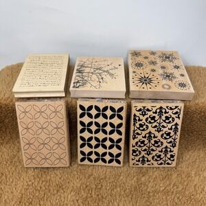 Lot of 6 Wood Block Ink Stamps - Hero Arts Dawn Houser Background Fill Big Stamp